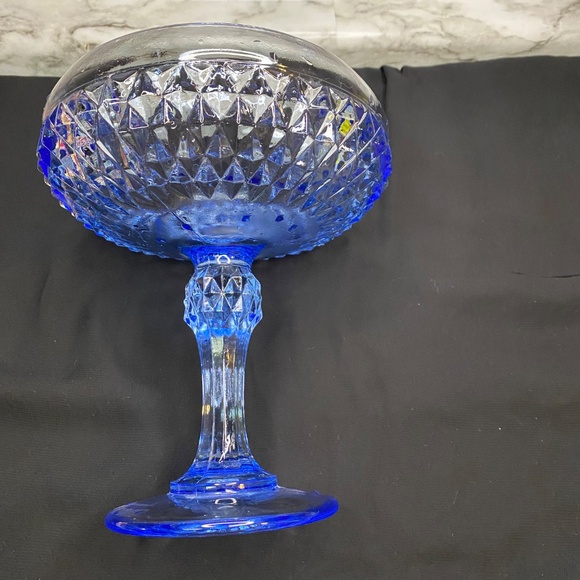 * Indiana Glass Diamond Point compote bowl in regal blue Candy Dish - Picture 4 of 5